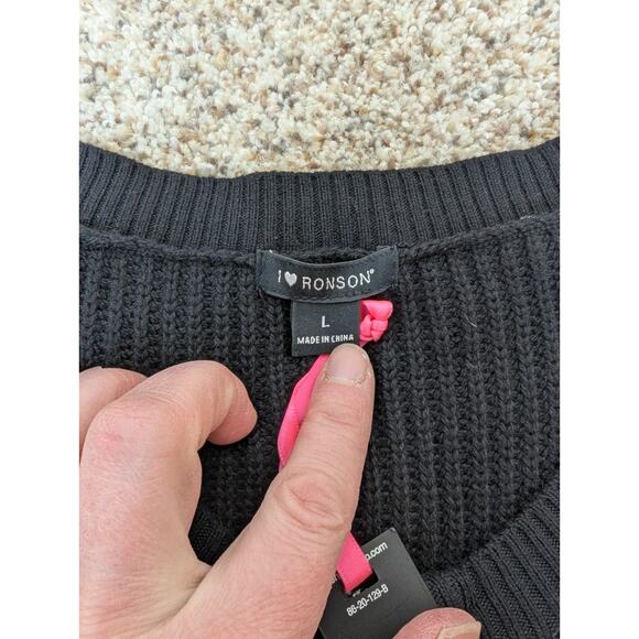 I Heart Ronson Sequin Zip Front Black Ribbed Cardigan Sweater Large New w/ Tags - Picture 6 of 11